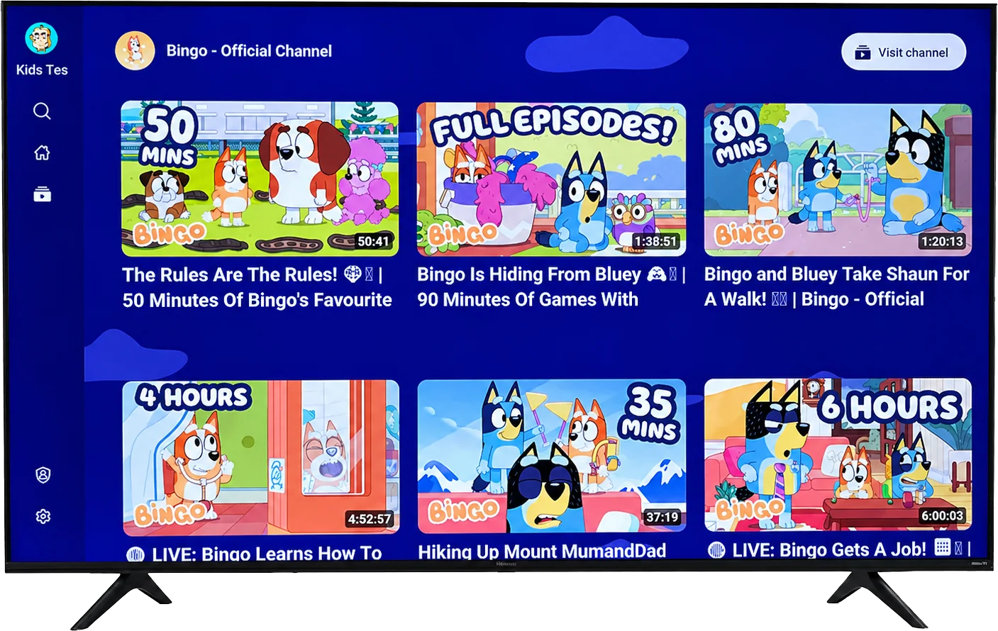YouTube Kids Living Room home surface on TV